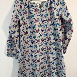 Girls' Grey Floral & Bird Print Long Sleeve Dress 🐦‍⬛💐